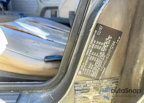 1987 BMW 325 E Automatic из США, поврежденный, VIN WBAAE6402H1712144